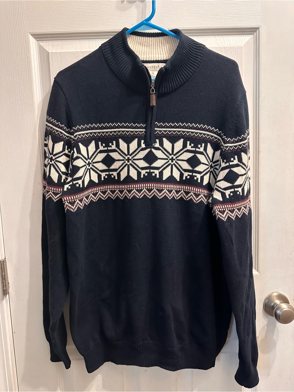 Aspen Men's Navy Half-Zip Nordic Pattern Sweater size L